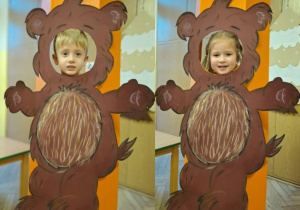 Dzieci pozują do zdjęcia przebrane za misie.