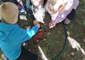dzieci układają jesienną mandalę